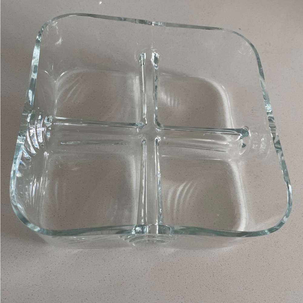 Square Clear Glass Divided Serving Dish